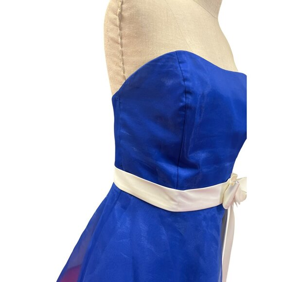 Alfred Angelo Strapless Blue Chiffon A-Line Dress Sash Rose Detail Bridesmaid Pr - Picture 4 of 8